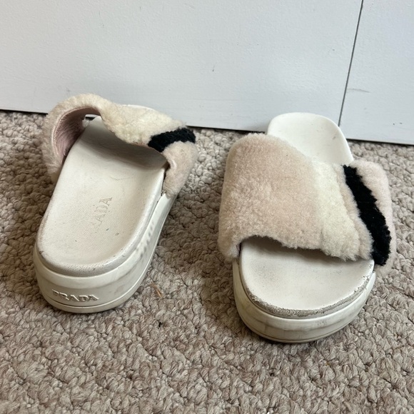 $570 PRADA White Pink Black Platform Slides size 37/6.5 - Picture 1 of 7